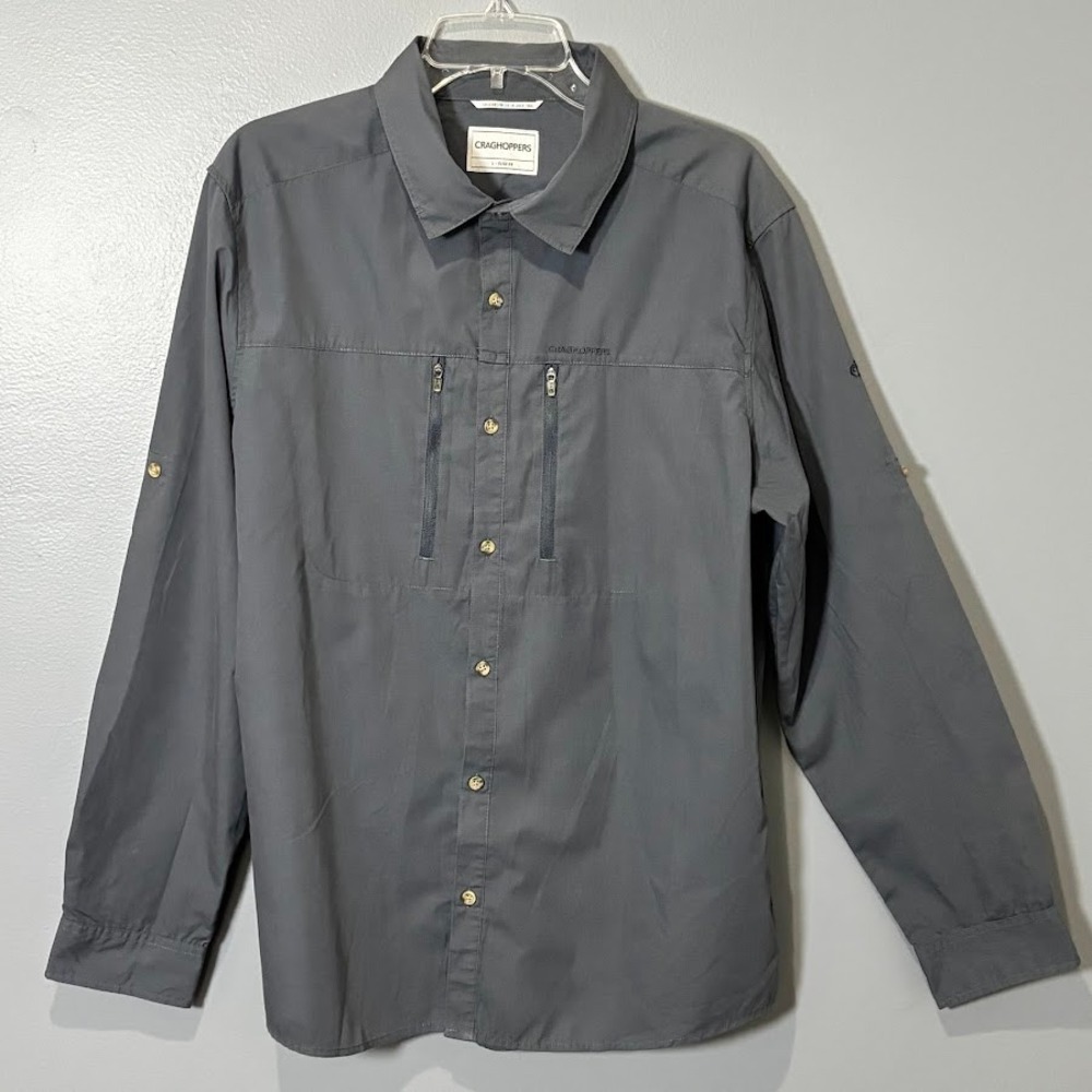 Craghoppers Shirt Mn Large Gray Poly Cotton SolarShield Hiking Outdoor L Classic